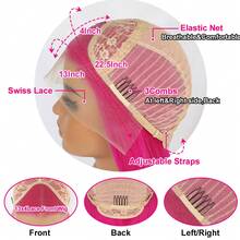 Hot Pink Lace Front Wigs For Women 26 Inch Long Silky Straight Red Glueless Hair Replacement Wigs Soft Fiber Synthetic Lace Front Wigs For Daily Party Cosplay Use - 紅色 - 查看 8