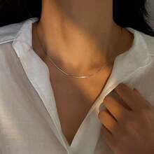 Stainless Steel Simple Minimalist Clavicle Necklace, Delicate Thin Chain For Women - Silver - View 4