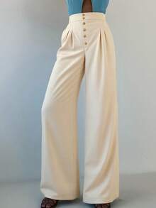 女士休闲纯色直筒长裤，松紧腰带方便穿着，办公室女士日常长裤适合通勤、约会、夏季度假、商务休闲