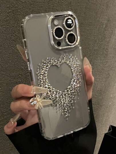 奢华心形水钻透明手机壳适用于 16 15 14 13 12 Pro Max 11 闪亮软后盖防水防震防摔防刮
