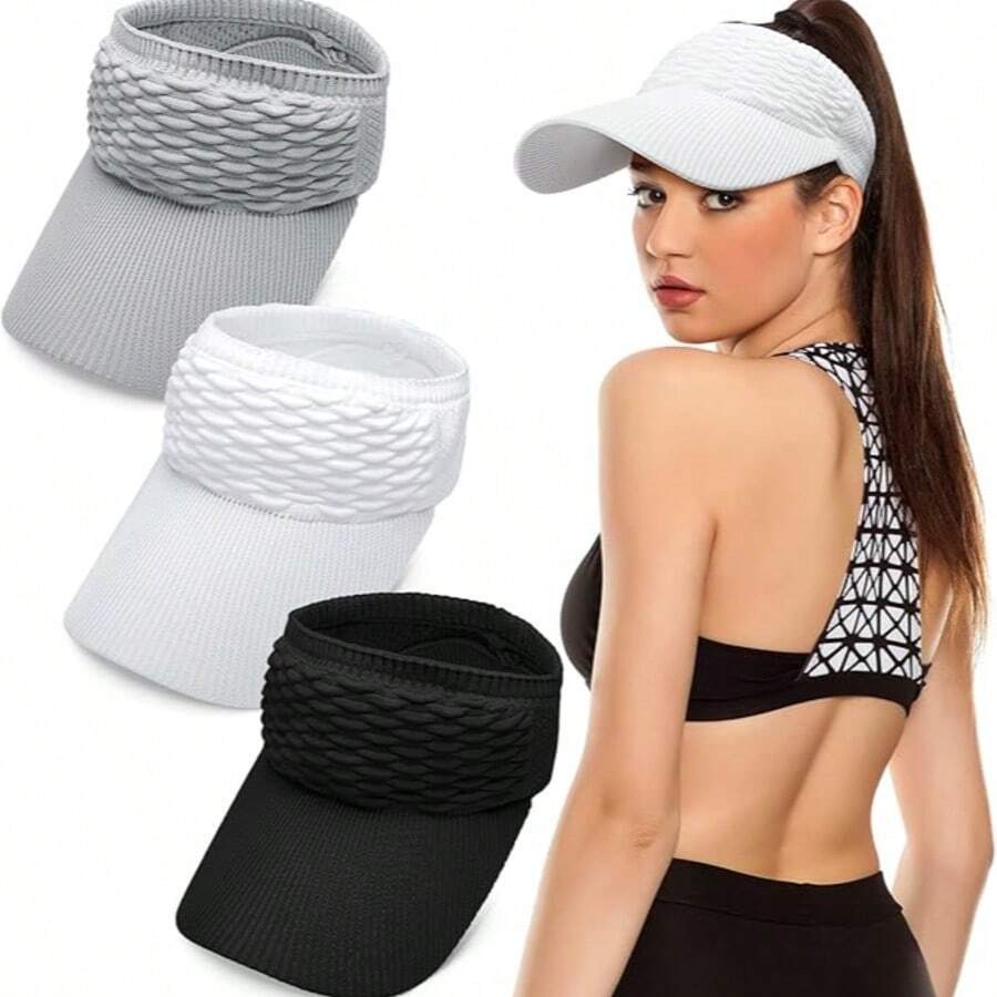 3pcs/1pc Women's Sun Hats, Women's Knitted Elastic Sports Hats, Breathable Wide Brim Golf Caps - Multicolor - View 1