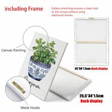 三件套水彩植物印花画，蓝白陶瓷花瓶 - 罗勒、牛至、马郁兰主题 | 餐厅和厨房的完美墙面装饰 | 无框帆布艺术画 | 理想的礼物和节日装饰品，适合生日、毕业典礼、厨房装饰 - 3pcs - 查看 5