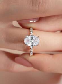 1pc Oval Engagement Ring Fine Wedding Ladies Jewelry For Women 925 Sterling Silver Classic Zirconia Ring Fine Jewelry Wedding Ring Bridal Jewelry For Propose Promise Ring For Wedding Anniversary Gift