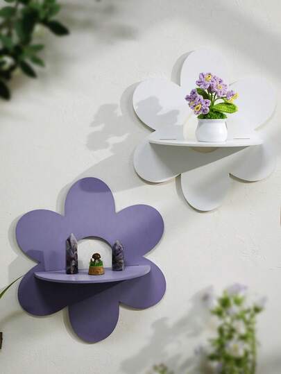 1 件木制花卉壁架装饰 - 波西米亚风格壁挂式储物架，卧室、客厅、育儿室装饰性浮动架，可悬挂精美植物、水晶和装饰品