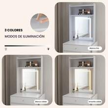 Vanity Table With 3 Adjustable Lighted Mirrors, Vanity Set For Small Spaces, Dressing Table With Folding Panel For Bedroom - White - View 8