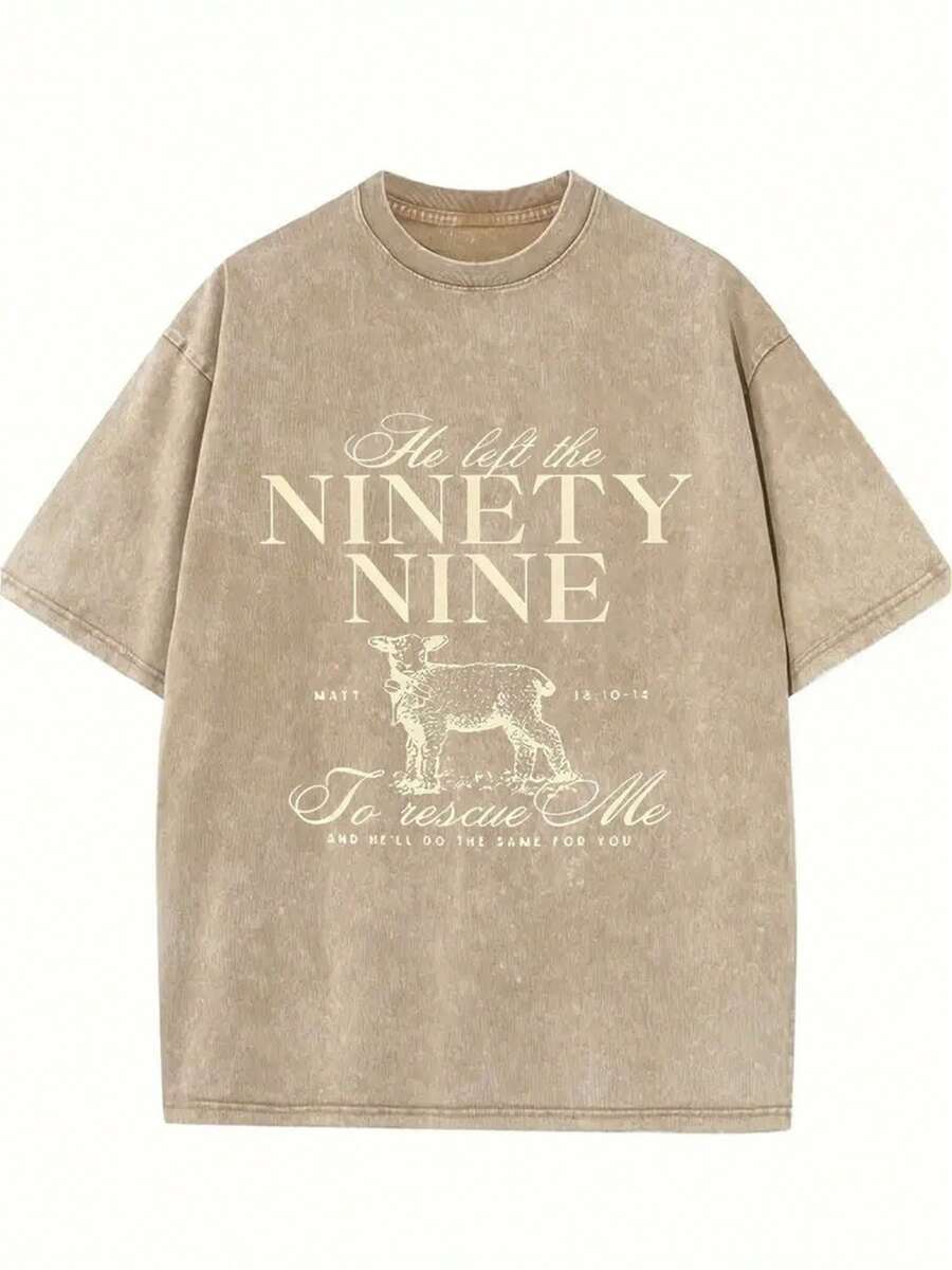 He Left A 99 Printed T-Shirt, 1 Piece, 230g Washed, High-Quality Wax Printed Cotton Retro Fashion Brand T-Shirt, With A Certain Thickness Suitable For Summer T-Shirts, Holiday Gifts - Màu Khaki - Xem 1