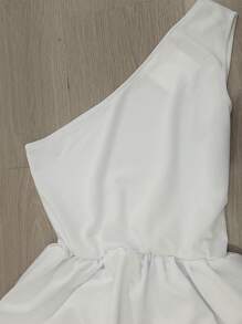 2 件套卡通穴居人主题白色不对称肩部连衣裙简约设计，白色骨头发饰，派对服装，角色扮演服装，万圣节服装 - 白色 - 查看 5