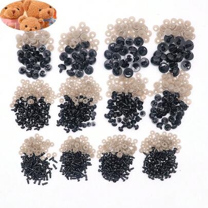 50个5mm-24mm眼珠带垫圈黑色塑料眼珠适用于Amigurumi玩偶钩针编织眼珠适用于DIY工艺品毛绒动物制作用品