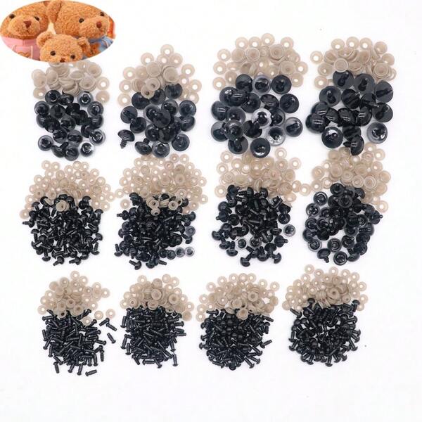50pcs 5mm-24mm Safety Eyes With Washers Black Plastic Safety Eyes For Amigurumi Doll Crochet Eyes For DIY Crafts Stuffed Animals Making Supplies