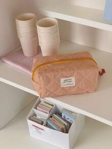 Bolsa de cosméticos de estilo clásico a cuadros, bolsa de tela con cremallera suave, diseño minimalista retro, bolsa de almacenamiento multiusos, adecuada para el hogar, viajes y uso diario, bolsa de cosméticos, útiles escolares, artículos de viaje, artículos esenciales para vacaciones, bolsas de cosméticos - Verde - Ver 10