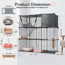 BreeRainz Jaulas para gatos de interior, recinto de 3 niveles para armar uno mismo con hamaca grande, caseta de alambre de metal para mascotas, caja de arena, cama, rascadores, cuenco y escaleras para 1 o 2 gatos. - Negro - Ver 4