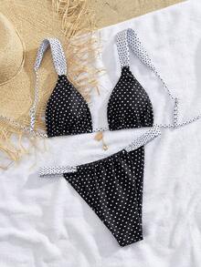 PEPPERMOLLY New Soft Adjustable Straps Printed Tie-Front Elegant Party Bikini Set, Summer Beach Fashion Swimwear For Women - Black and White - View 3