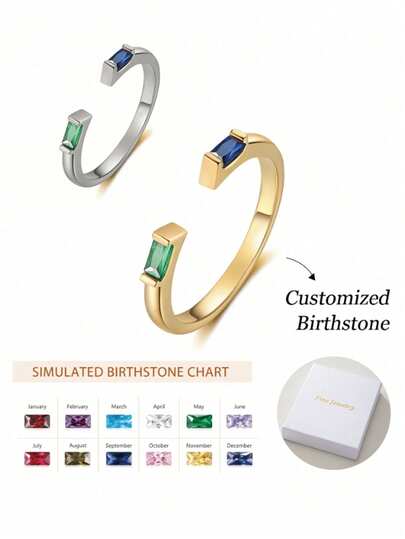 1 pieza de anillo rectangular personalizado con 12 piedras de nacimiento, se puede configurar con 2 piedras de nacimiento, 12 colores diferentes. Un regalo creativo y sorprendente para el Día de la Madre, perfecto para dar a seres queridos, amigos y familiares.