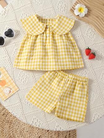 2 Pieces Set For Young Girls, Fashionable And Cute Sleeveless Peter Pan Collar Top And Pants Set