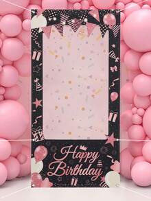 1 Set Black & Pink Themed Vinyl Photo Frame Backdrop, Birthday Party Photo Prop, Photo Decoration Frame, Happy Birthday Background, Indoor & Outdoor Decor, Party Decoration - Multicolor - View 5