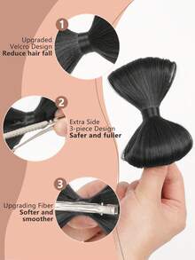 女士时尚可爱蝴蝶结发夹合成接发，蝴蝶结马尾辫耐热纤维发髻 - 彩色 - 查看 5