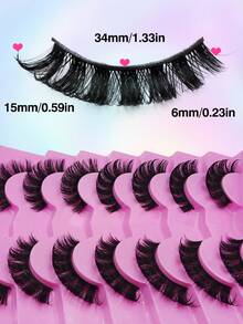 7 Pairs D Curl Russian Strip Lashes Wispy Fluffy Volume False Eyelashes Thick Dense Eyelashes Curly Dramatic Cross Faux Mink Eyelashes Extension Makeup Strip Lashes, Lashes, Eyelashes, Fake Lashes - Fluffy Lashes - View 4
