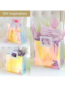 5/10pcs, Rainbow Gradient Plastic Tote Bag - Multifunctional Reusable Party Bag For DIY, Birthday, Wedding Giveaways