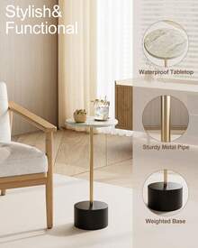 Drink Table Pedestal, Small Round Side Table, Small Drink Table, Drink Tables For Small Spaces, Pedestal End Table, Small Pedestal Table, Black - Vàng đen - Xem 6