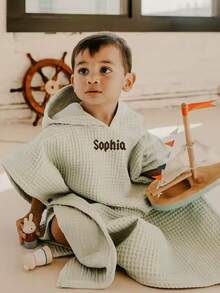 Personalized Toddler Hooded Towel Cape (1-3 Years) | Custom Name Embroidery | Soft Waffle Weave | Quick-Dry Swim & Bath Cover | Daycare Essential - Multicolor - View 3