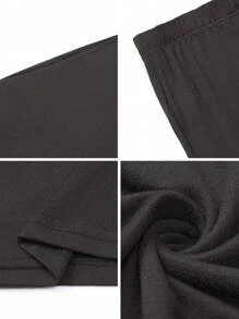 Conjunto de top asimétrico con cuello oblicuo drapeado y pantalones largos fluidos de unicolor para mujer