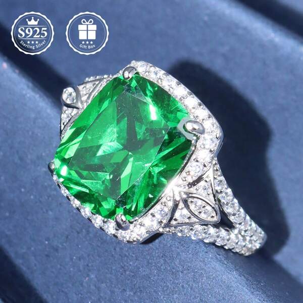 1pc S925 Silver Arabian Style Men's Ring With Lab Created Green Gemstone, Anniversary, Valentine's Day, Christmas, Father's Day Gift