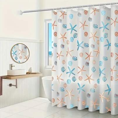 1pc Waterproof Starfish Shower Curtain With Hooks, PEVA Plastic Bathroom Accessory Home Bathroom Decor Fall Decor Bathroom Accessories Back To School
