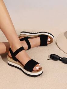 Women's Open Toe Buckle Ankle Strap Espadrille Platform Wedge Sandals
