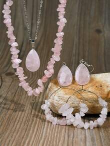 Boho-Chic 6pcs Amethyst Jewelry Set - Natural Stone Necklace & Earrings, Perfect For Casual Attire & Gifting - Multicolor - View 5