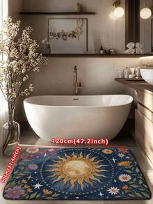 1pc Fantasy Sunflower & Star Door Mat - Unique Art Design, Non-Slip Bathroom Floor Mat, Machine Washable, Easy To Clean, Decor Carpet For Entryway, Living Room, Bedroom, Kitchen, Bathroom, Shower Mat Christmas Decor Kitchen Rug