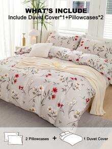 3pcs/Set Floral Pattern Duvet Cover Set(1 Duvet Cover & 2 Pillowcase)Soft And Skin-Friendly Duvet Cover Bedding Set For Home, All Season Bed Sheets Set