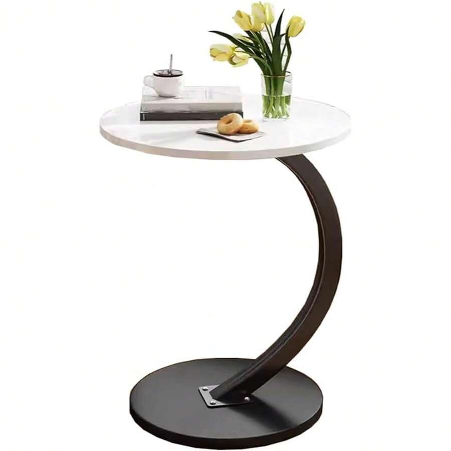Mesa Auxiliar Portátil Para Café, Mesa Auxiliar Armable de Centro Redonda, Forma de "C" Ideal Para Espacios Pequeños, Diseño Moderno, Para Sala, Habitación, Oficina - Blanco - Ver 1