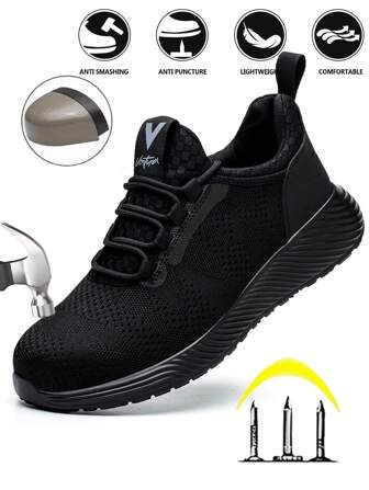 UMBURLLY Zapatos de seguridad con puntera de acero para hombres, zapatos de trabajo antimagulladuras, antipinchazos, transpirables y ligeros, zapatos de seguridad industriales y de construcción para hombres, unicolor