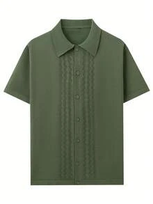 Summer Cool Beach Hawaiian Men's Casual And Fashionable Knitted Short-Sleeved Shirt - Green - View 3