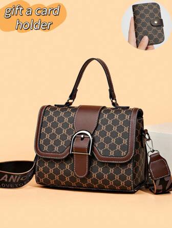 女士时尚休闲百搭大容量手提单肩包，带花卉印花，轻巧别致小方包