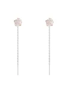 1 paire de boucles d'oreilles gouttes en argent sterling S925 avec fleur rose multicolore fantaisie. Délicates pour le port quotidien, hypoallergéniques, élégantes et luxueuses avec une chaîne à gland. Convient aux femmes, livré avec un coffret cadeau.
