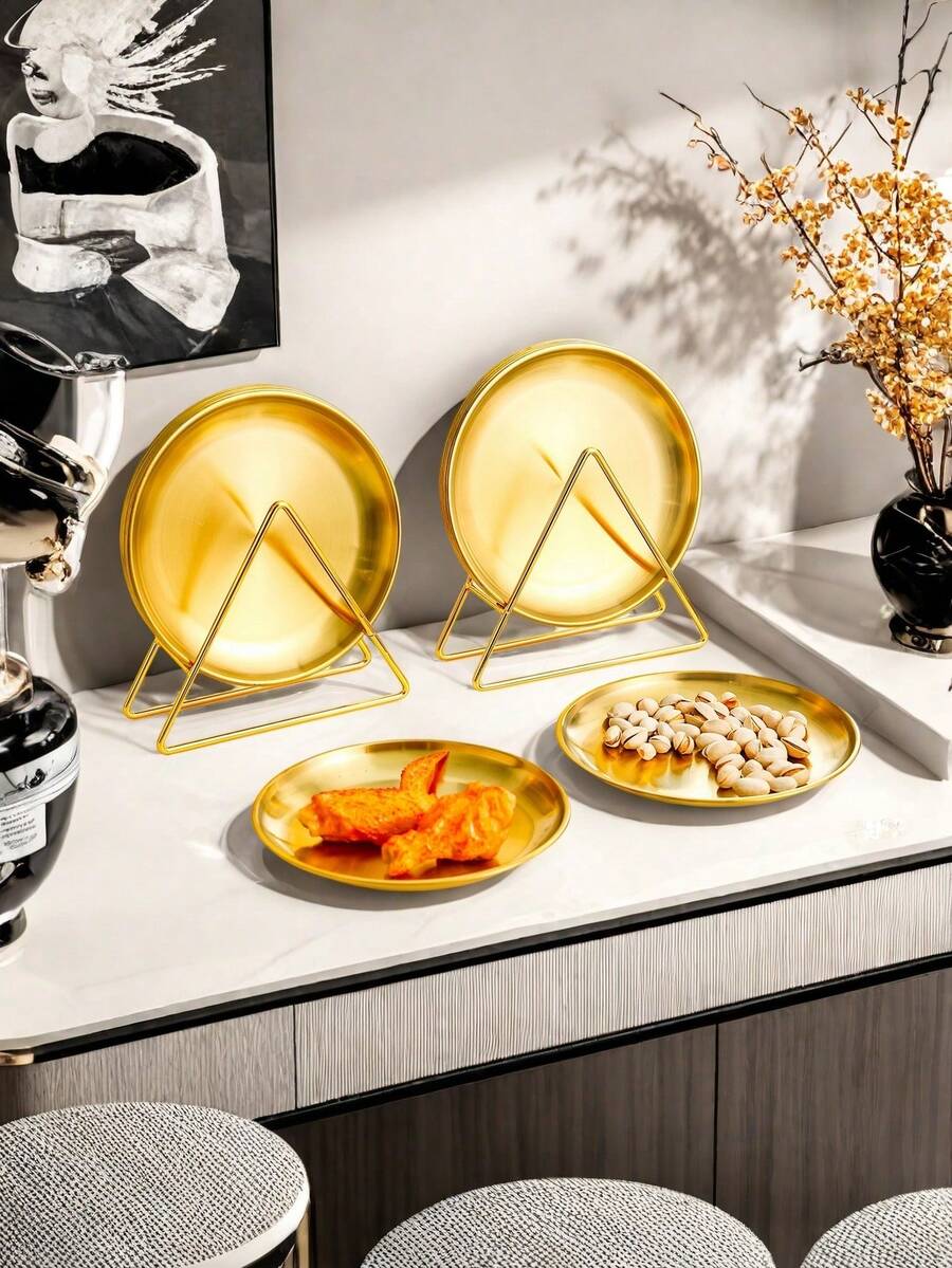 7-Piece Stainless Steel Tape Storage Rack, Outdoor Easy Storage Tray Stackable Set, Home Table Table, Garbage Residue, Bone Tray, Fruit Tray, Small Plate Set With Storage Rack - Multicolor - View 1