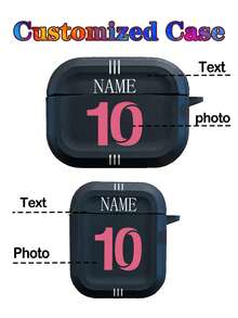 1pc Customizable Personalized English Name & Number Printed Pink Protective TPU Soft Case With Gray Skin, Suitable For AirPods 1/2, 3, 4, Pro, Minimalist & High-End For Daily Use - Black - View 2