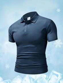 1PC Men Single Striped Trim Quarter Button Work Casual Polo Shirt, Boyfriend Gift - Grey - View 2