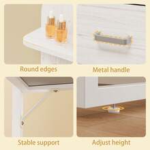 Tomnk 2 Sizes Vanity Desk Set With Mirror LED Lights And Power Outlet, Vanity Desk With Soft Dressing Stool And Drawers, Open Organizer, Dressing Table Bedroom, Home Decor, Bedroom Furniture (Mirror Light Strip Powered By USB Interface) - 查看 10