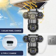 SWVW 4G Solar IP Camera 4G CCTV 12MP Dual Lens Triple Screen PTZ Auto Tracking 6K Curious Security Surveillance V380 Pro Camera, 4G Outdoor And Indoor Security Home Cameras, Wireless 4G Cameras, IP Cameras, PTZ Cameras, Ring Camera
