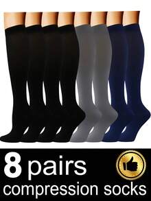 2/6/8/10 Pairs Unisex Compression Socks Women, Men Knee High Sports Compression Socks Low Pressure Socks Support For Running, Cycling, Hiking, Travel Socks, Fall - Multicolor - View 6