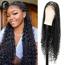 360° High Definition Full Lace Triangle Seamless Braided Wig, Boho Wavy Ends, Handmade Crochet, 36 Inch Natural Braid Wig With Baby Hair, Women Synthetic Lace Front Braided Wig, For Everyday Wear - Black - View 8