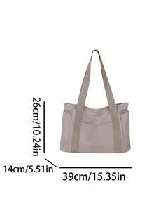 Bolso de mano de gran capacidad, de moda, sencillo y casual, multifuncional, adecuado para el trabajo, el transporte, las compras y otras ocasiones. - Caqui - Ver 7