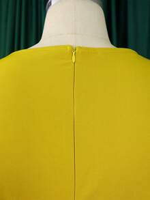 Women's Plus Size Jumpsuit Solid Color Long Sleeve Deep V Neck Peach Diamond Wide Leg Jumpsuit - Yellow - View 5