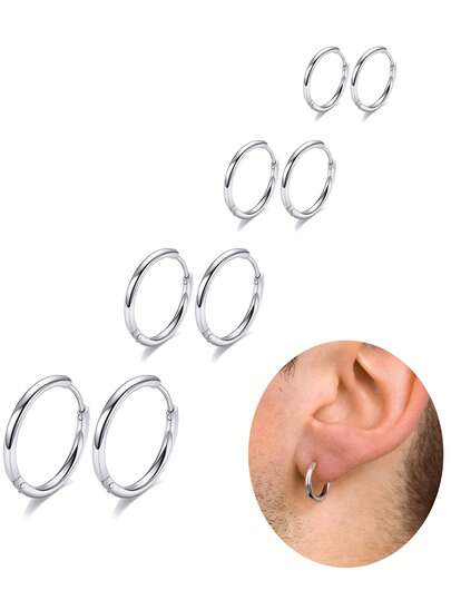 Rostfritt stål Hoop Örhängen Mode Small Hoop Örhängen Set För Män Kvinnor Män Hypoallergena Tragus Brosk Sleeper Örhängen Guld Silver Svart 4-5 Par