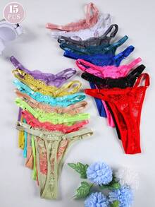 Bộ 15 quần lót ren gợi cảm có thể điều chỉnh eo G-String/Quần lọt khe cho nữ, Màu kẹo - Nhiều màu - Xem 2