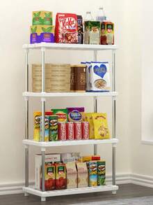 4 niveles, estante de almacenamiento moderno y minimalista independiente para aperitivos para dormitorio, Estante de almacenamiento - Blanco - Ver 5