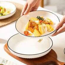 1 pieza Juego de platos blancos, plato de ensalada, plato de bistec. Plato de cerámica portátil y duradero, esencial para picnic al aire libre, elaborado para una vida saludable, ligero y adecuado para la vida moderna