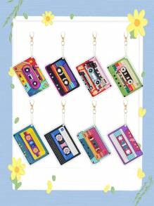 8pcs/Set Cartoon Cassette Tape Style 5D Diamond Painting Keychains, Includes Diamond Painting Tools & Materials, Great DIY Gift For Art Lovers And Beginners